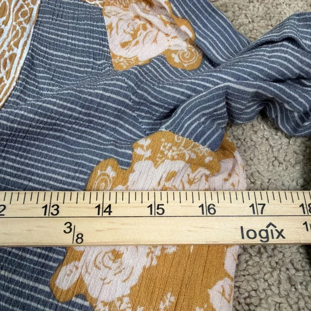 Free People Mini Dress Womens M Blue Gold Bohemian Lightweight Pockets Tunic Top - Picture 5 of 7